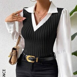 SHEIN Essnce Color-Block Puff Sleeve Top